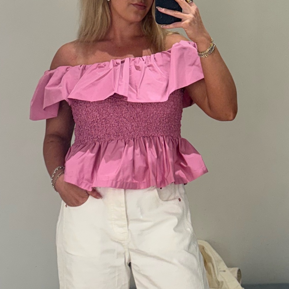 SEA New York Diana Taffeta Pink Off-Shoulder Ruffle Top